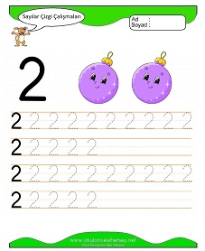 2 Rakamı Çizgi Çalışmaları Çalışma Sayfaları